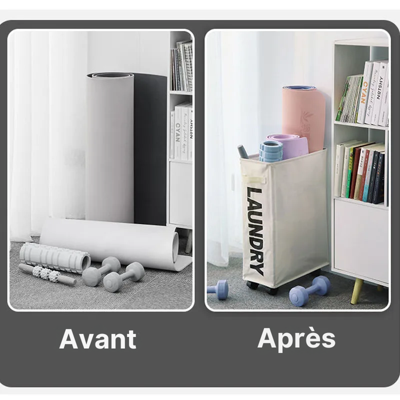 Panier à linge pliable à roulettes multifonction