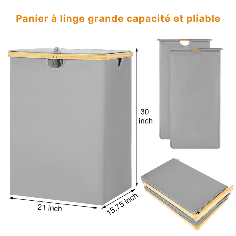 Panier à linge XXL avec poignées en bambou
