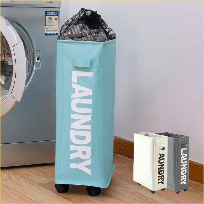 Panier à linge en tissu pliable avec roulettes