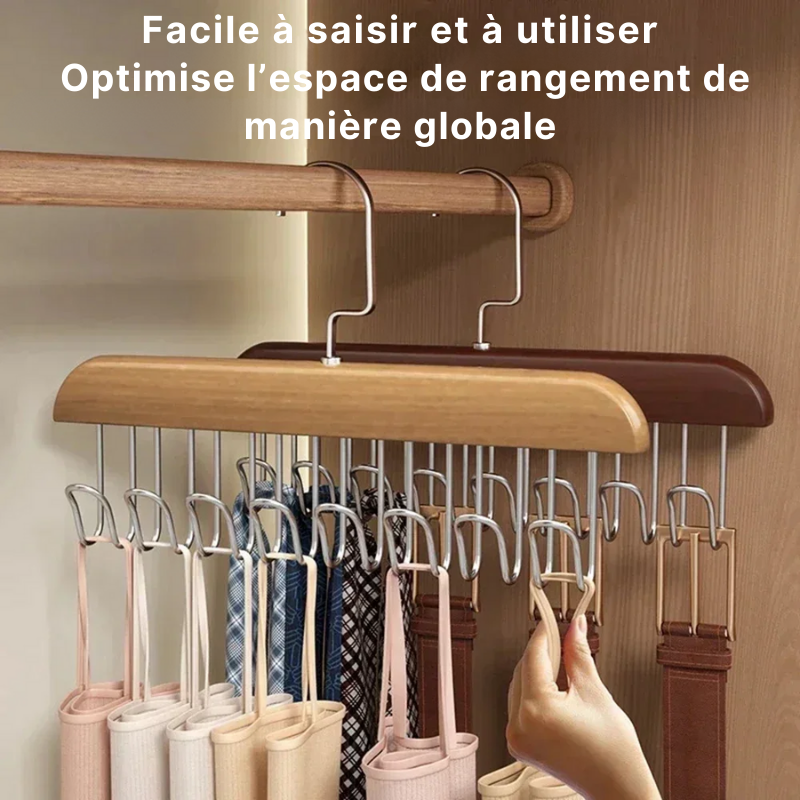 Organiseur cintre multifonction suspendu en bois