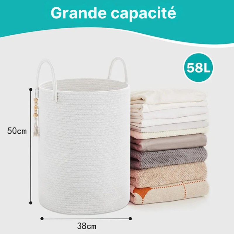Grand panier à linge tressé