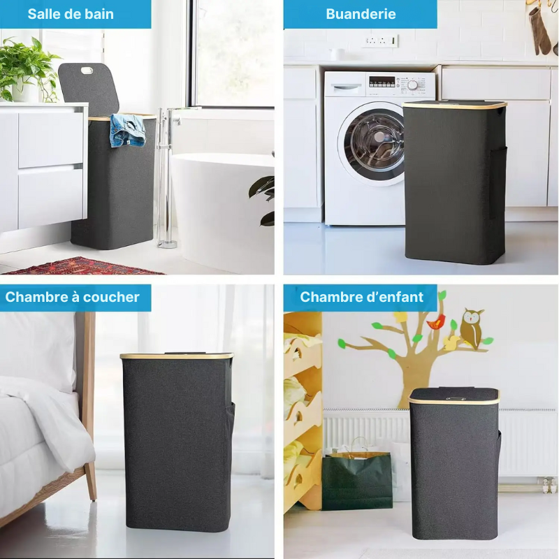 Panier à linge en tissu pliable avec couvercle et sac intérieur amovible