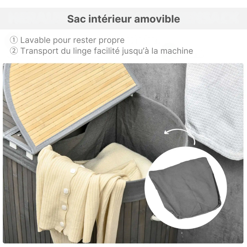Panier à linge en bambou avec 2 compartiments