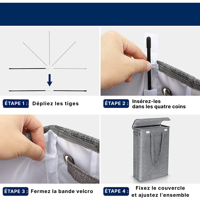 Panier à linge en tissu fin avec couvercle