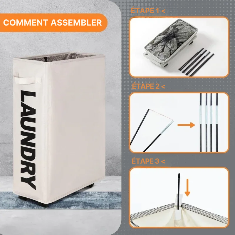 Panier à linge en tissu pliable avec roulettes