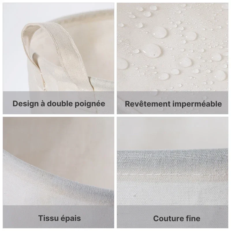 Panier à linge pliable en tissu coton et lin
