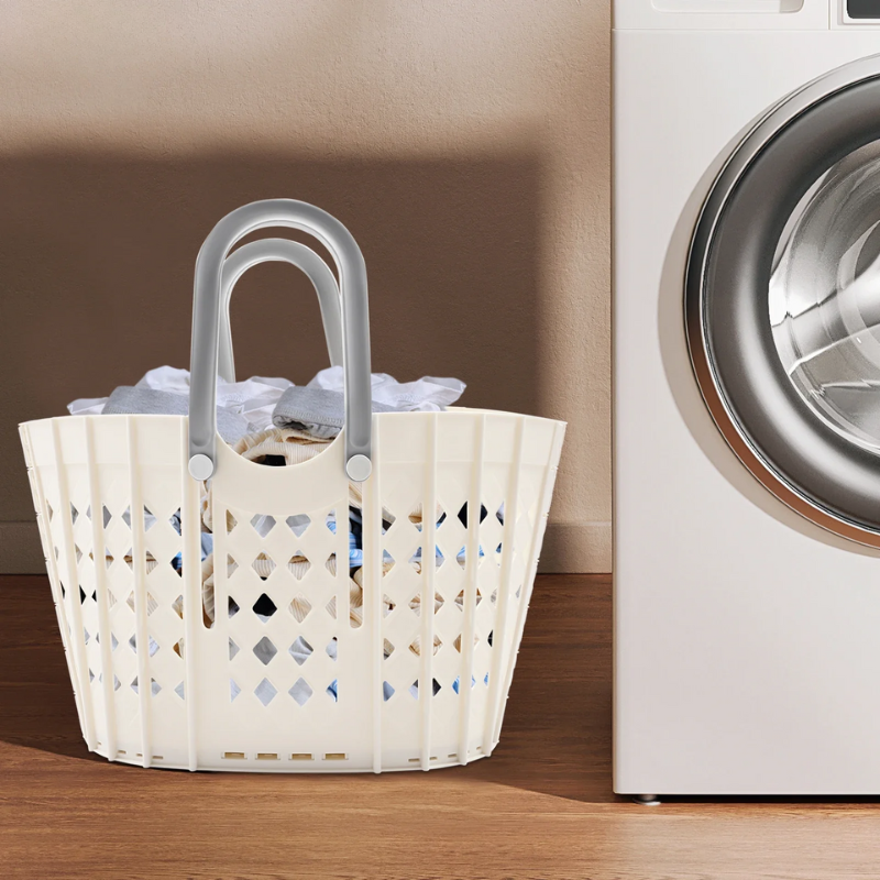 Panier à linge plastique pliable avec poignées réglables