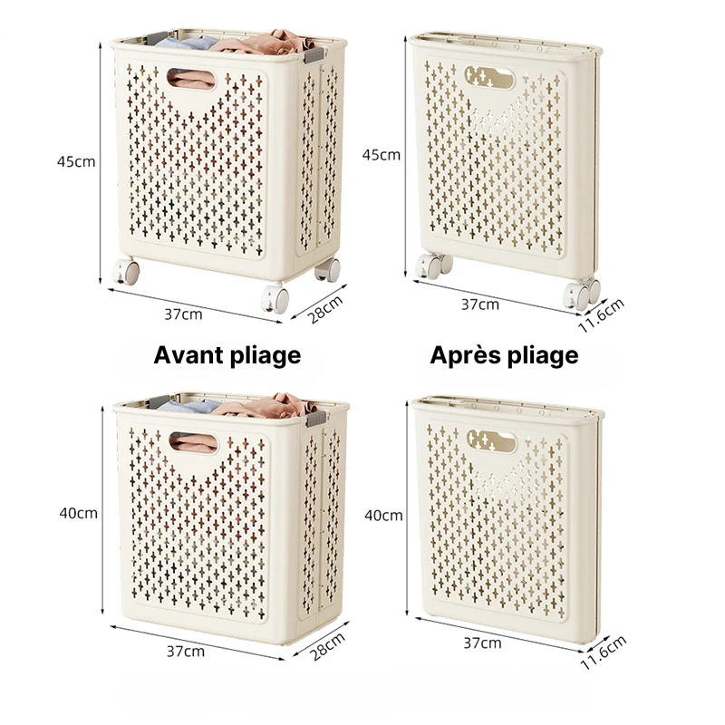 Panier à linge plastique pliable avec roulettes