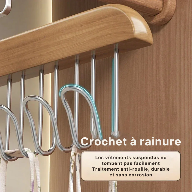 Organiseur cintre multifonction suspendu en bois