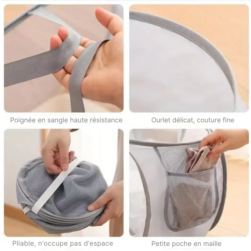 Panier à linge rectangulaire pliable en tissu maille polyester