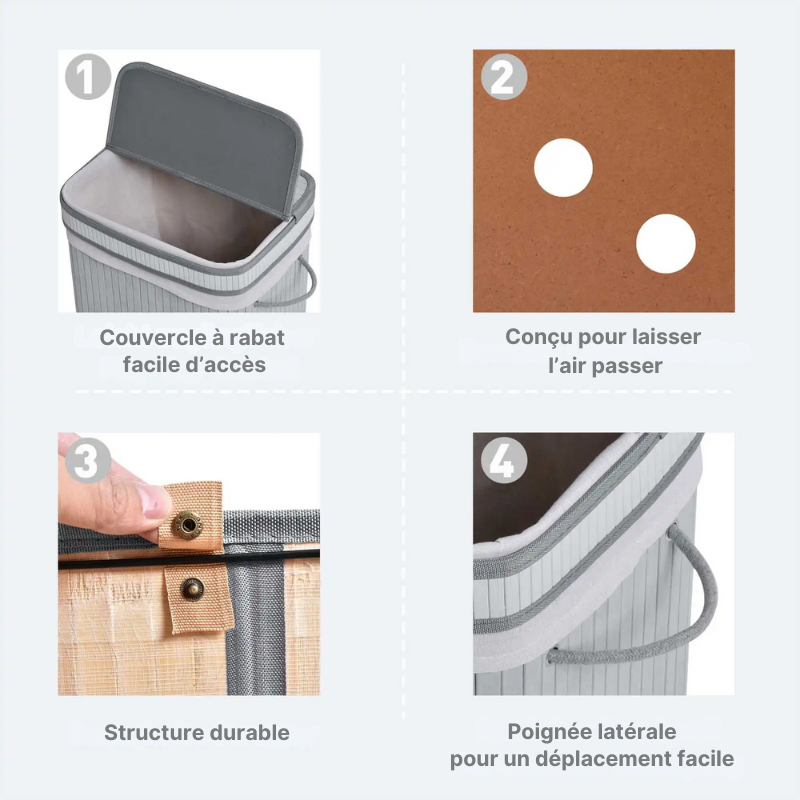 Panier à linge en bambou avec couvercle