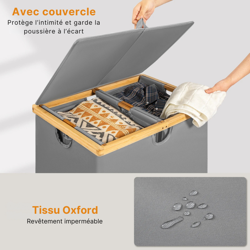 Panier à linge XXL avec poignées en bambou