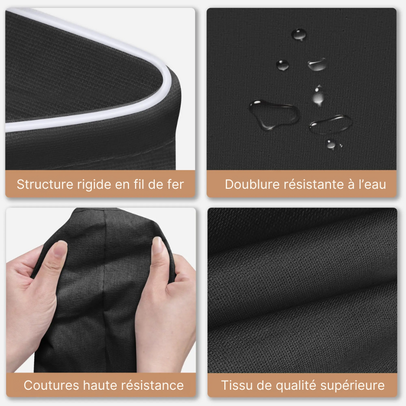 Panier à linge imperméable avec poignées en bambou