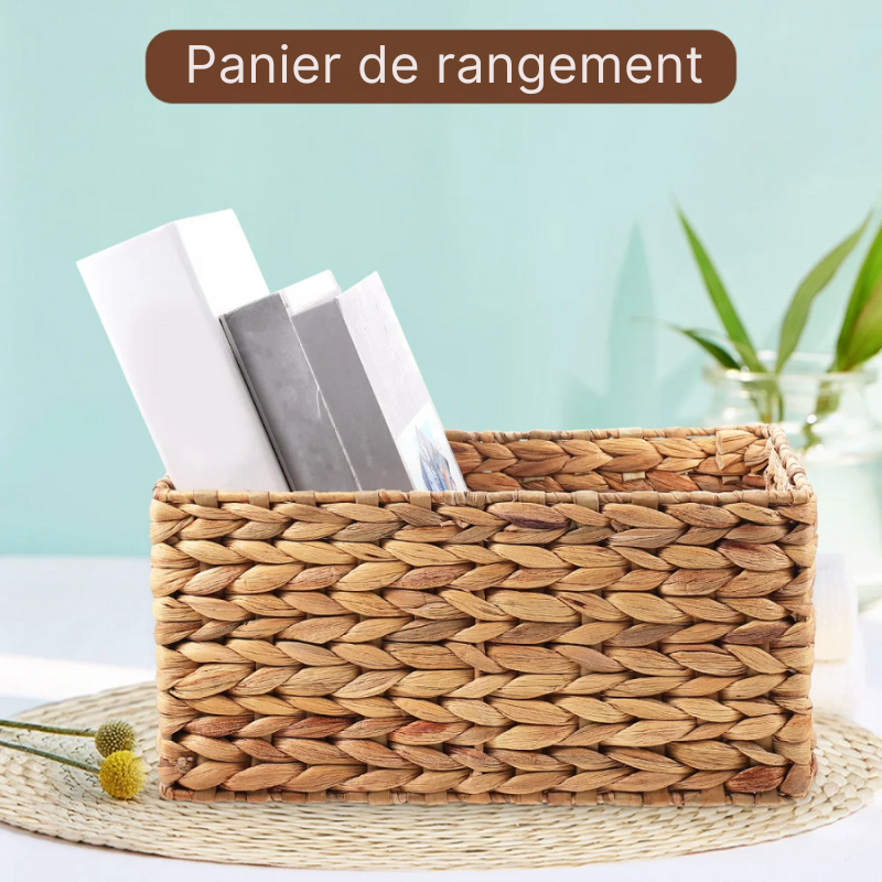 Panier à linge rangement rectangulaire en rotin naturel tressé à la main