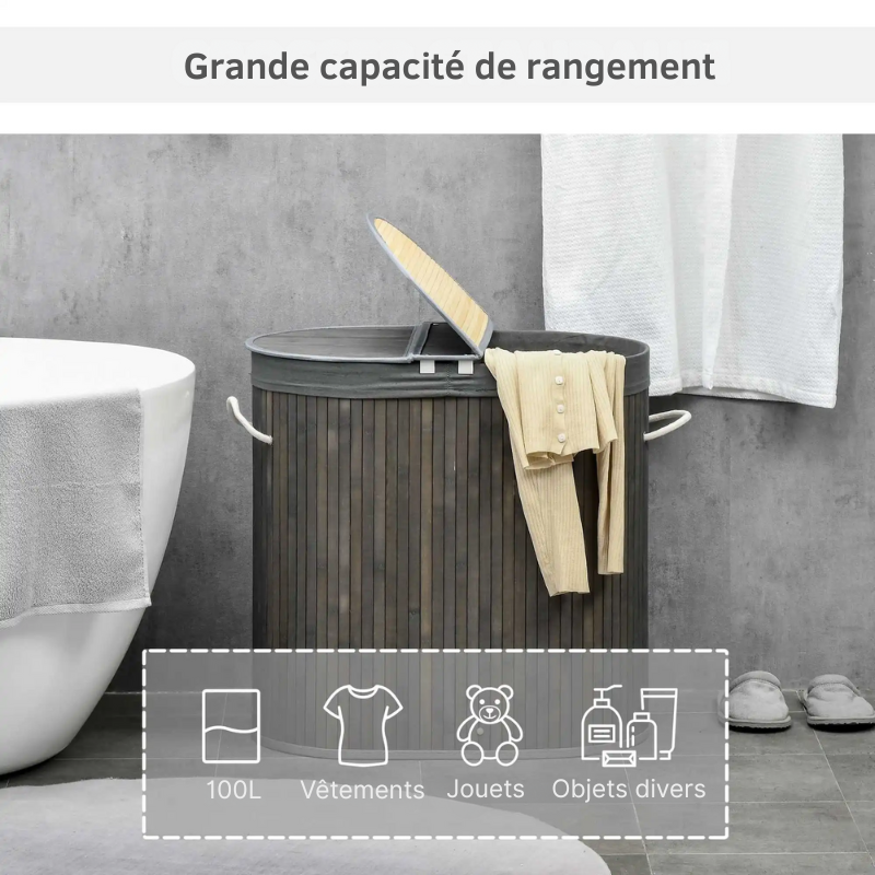 Panier à linge en bambou avec 2 compartiments