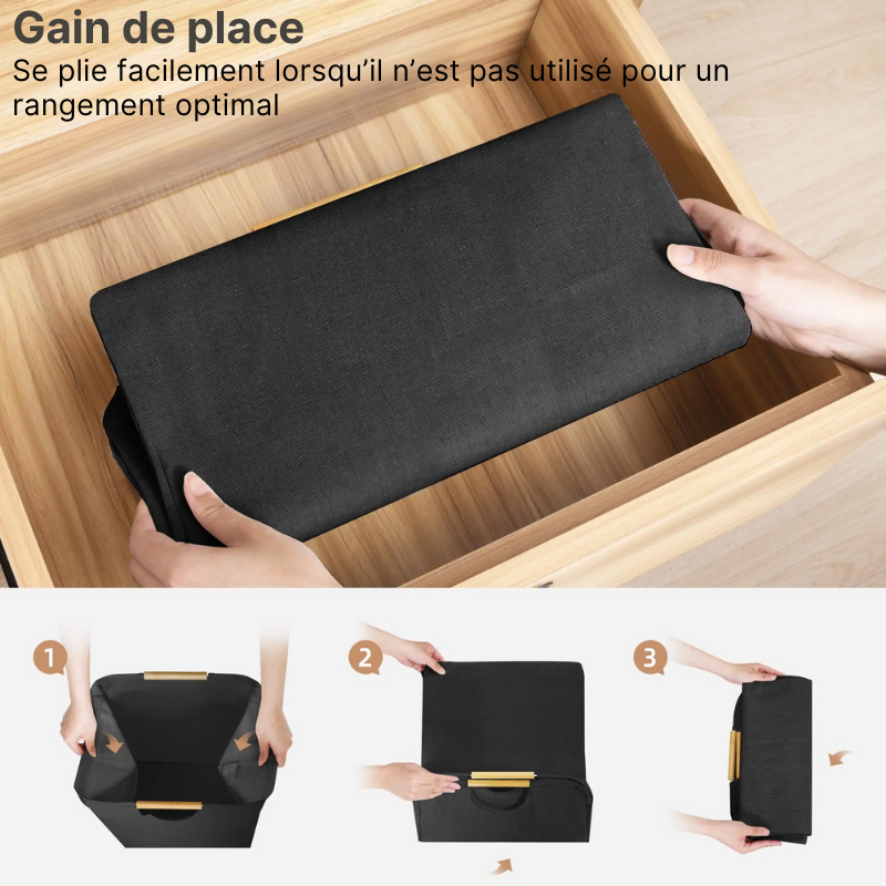 Panier à linge imperméable avec poignées en bambou