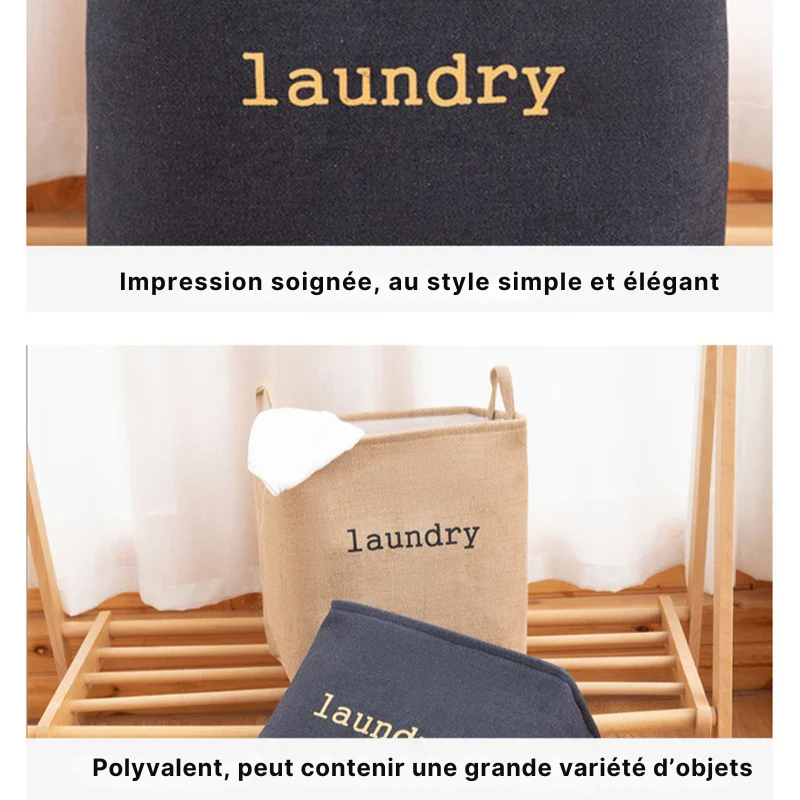 Panier à linge pliable en toile de jute
