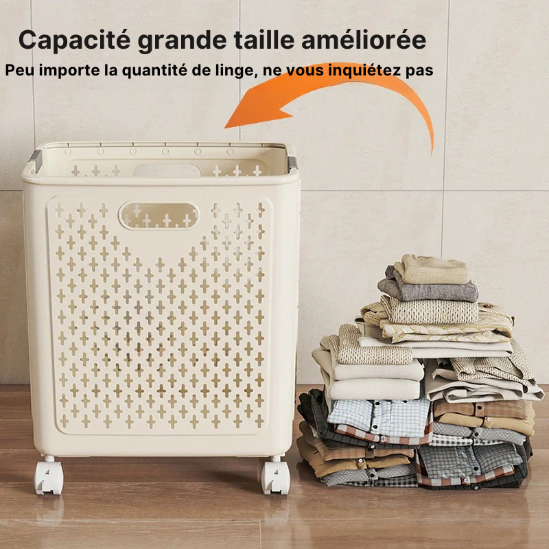 Panier à linge plastique pliable avec roulettes