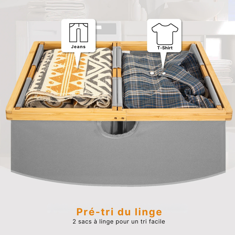Panier à linge XXL avec poignées en bambou