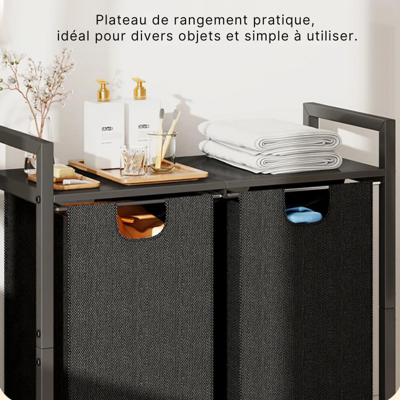 Panier à linge en tissu 2 compartiments avec roulettes