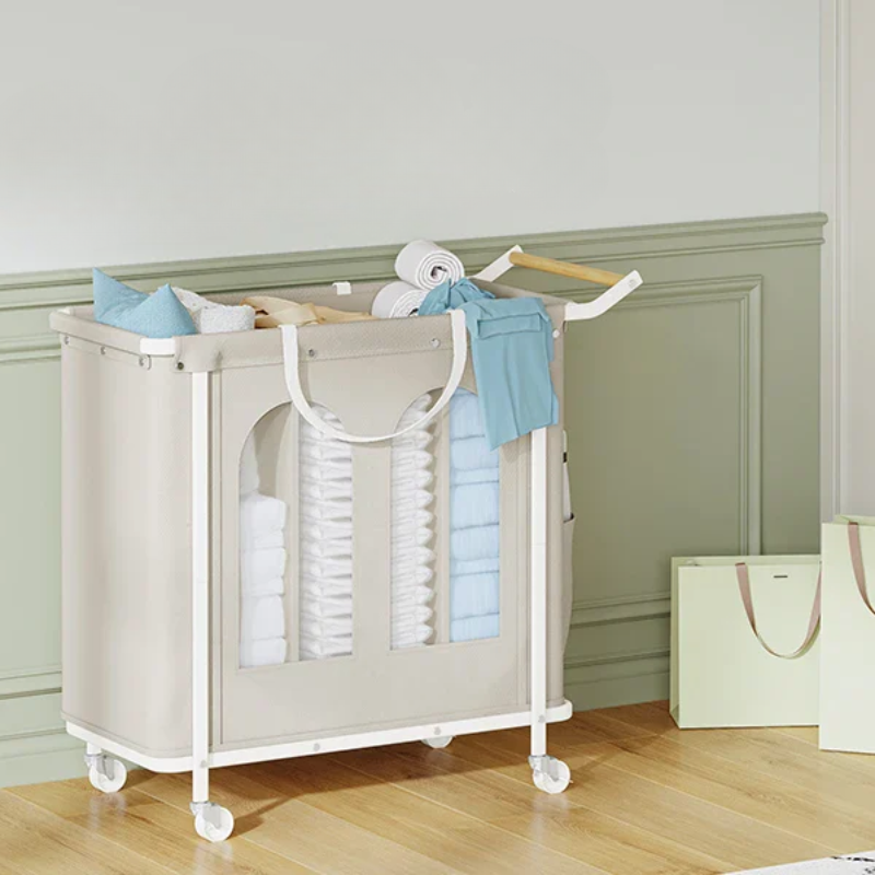 Panier à linge en tissu 3 compartiments sur roulettes