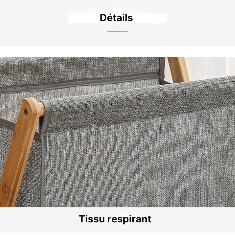 Panier à linge en bois et tissu pliable