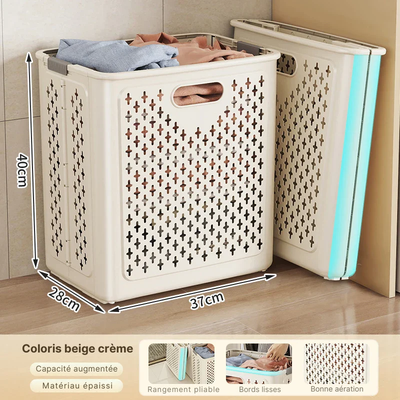 Panier à linge plastique pliable avec roulettes