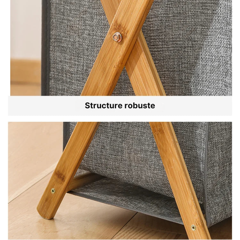Panier à linge en bois et tissu pliable