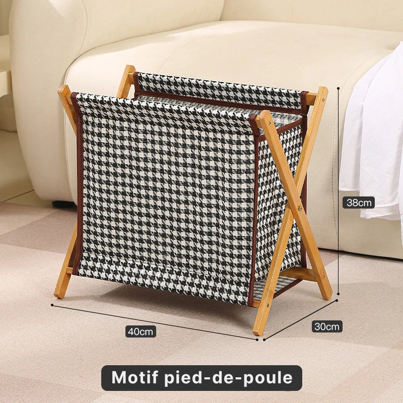 Panier à linge en bois et tissu pliable