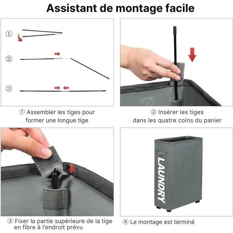 Panier à linge en tissu pliable avec roulettes