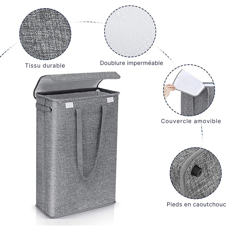 Panier à linge en tissu fin avec couvercle
