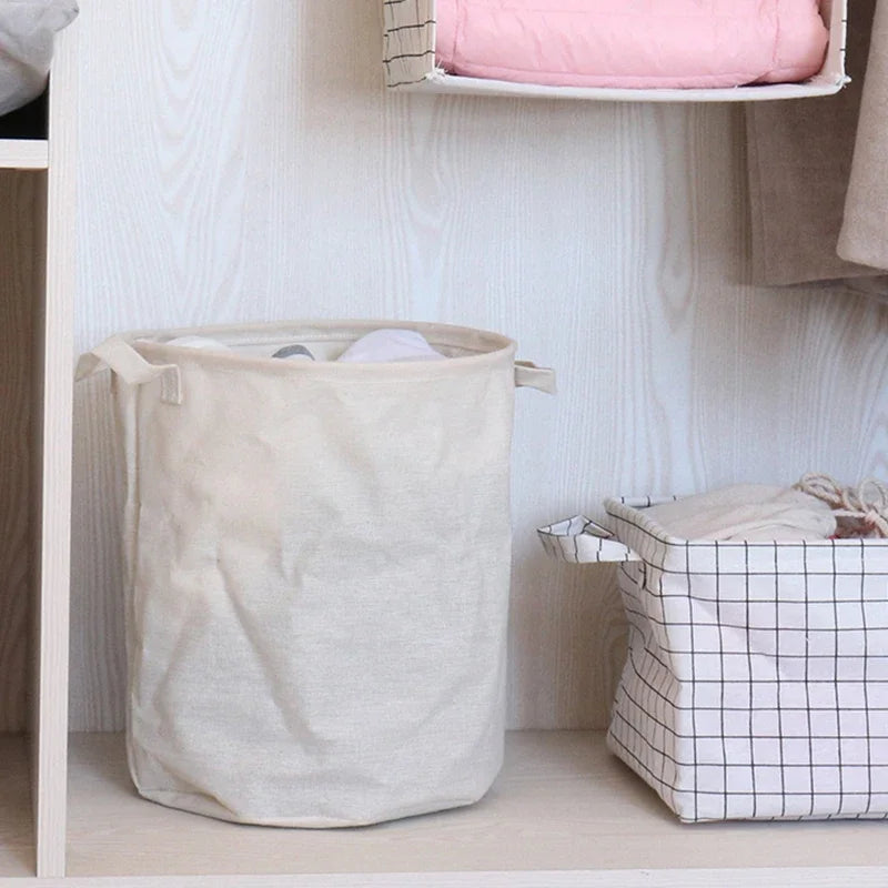 Panier à linge pliable en tissu coton et lin