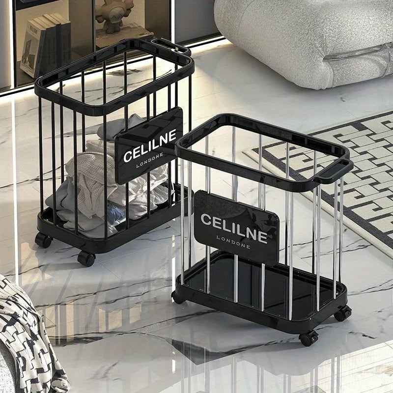 Panier de rangement en plastique multifonction à roulettes