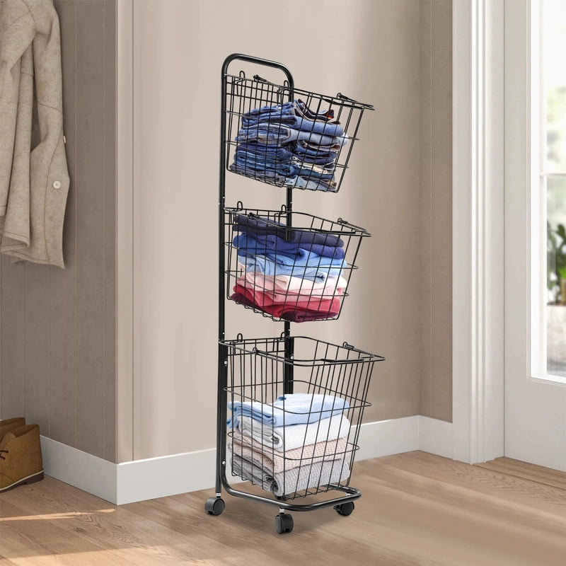 Panier à linge 3 niveaux avec roulettes