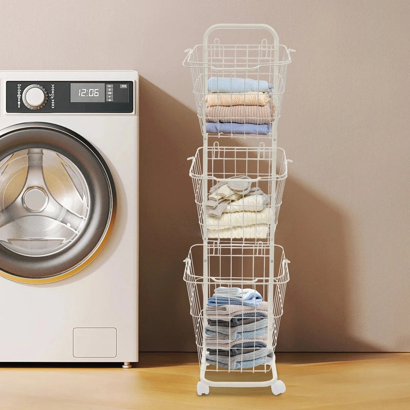 Panier à linge 3 niveaux avec roulettes