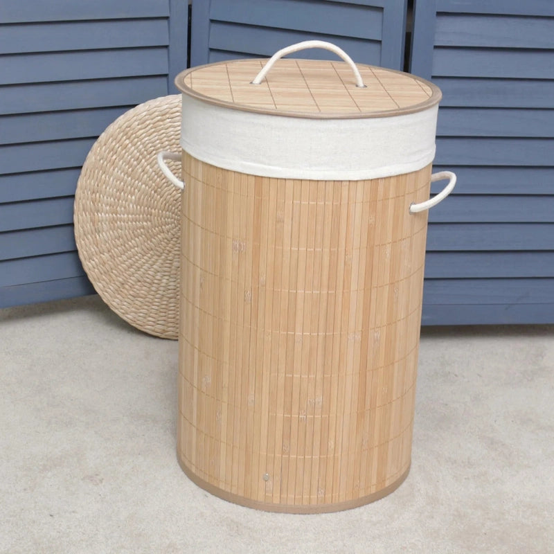 Panier à linge en bambou naturel avec couvercle
