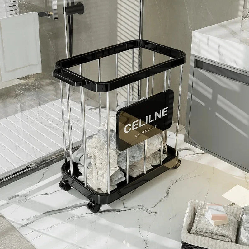 Panier de rangement en plastique multifonction à roulettes