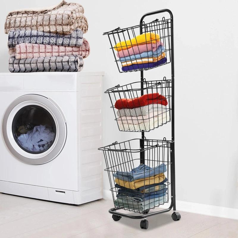Panier à linge 3 niveaux avec roulettes