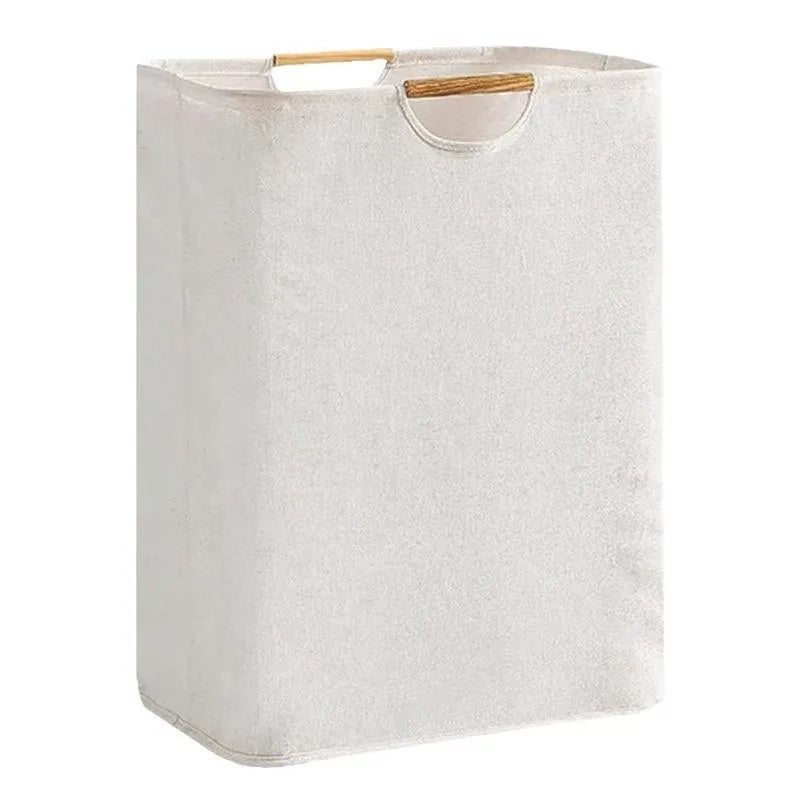 Panier à linge imperméable avec poignées en bambou