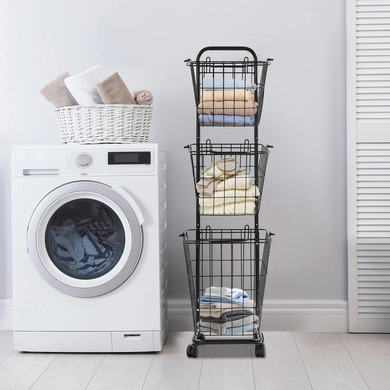Panier à linge 3 niveaux avec roulettes