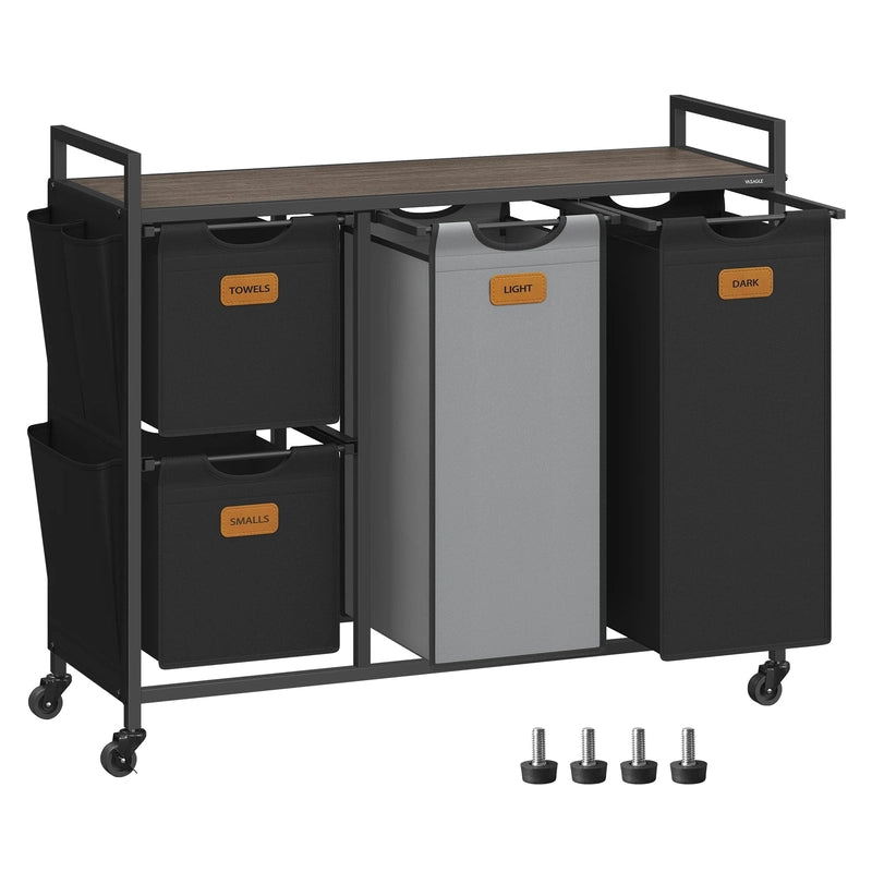 Panier à linge en acier et tissu 4 compartiments