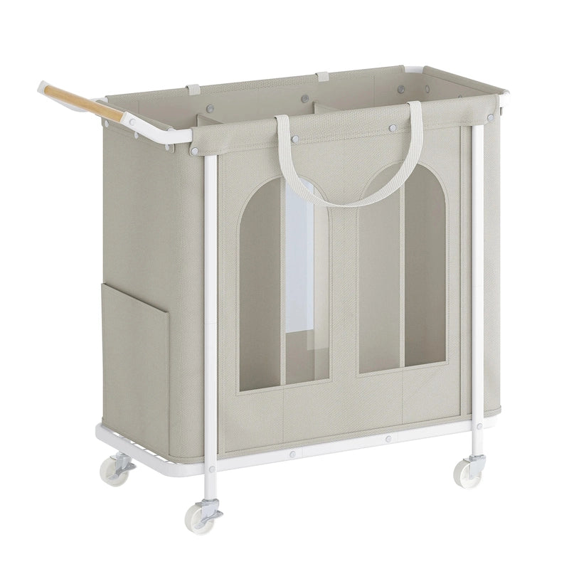 Panier à linge en tissu 3 compartiments sur roulettes