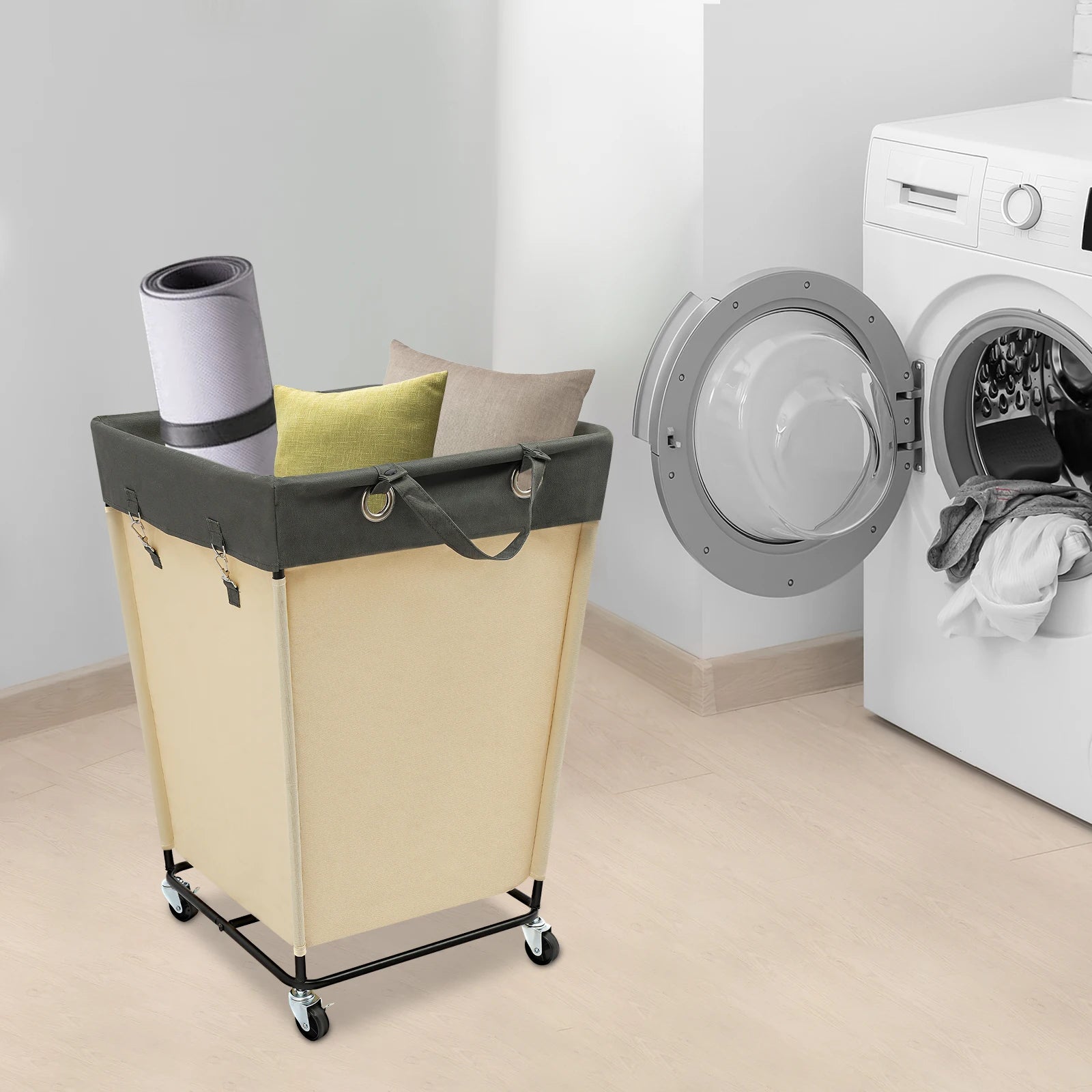 Panier à linge en tissu XXL 210L sur roulettes grande capacité, imperméable
