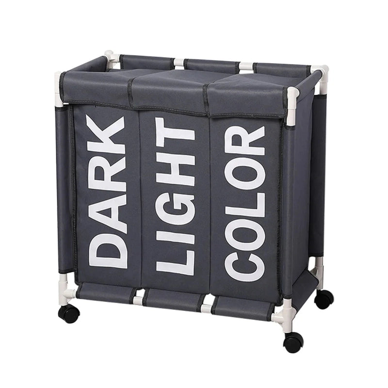 Panier à linge en tissu pliable 3 compartiments avec roulettes