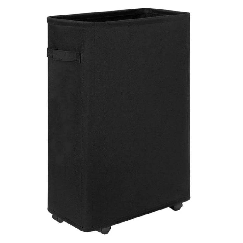 Panier à linge noir avec roulettes et couvercle