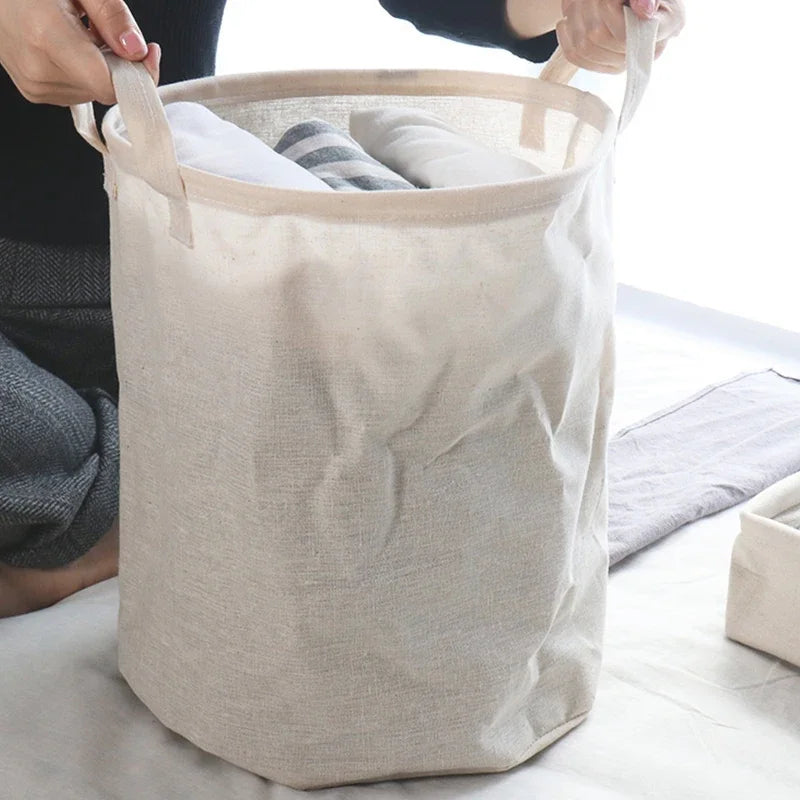 Panier à linge pliable en tissu coton et lin
