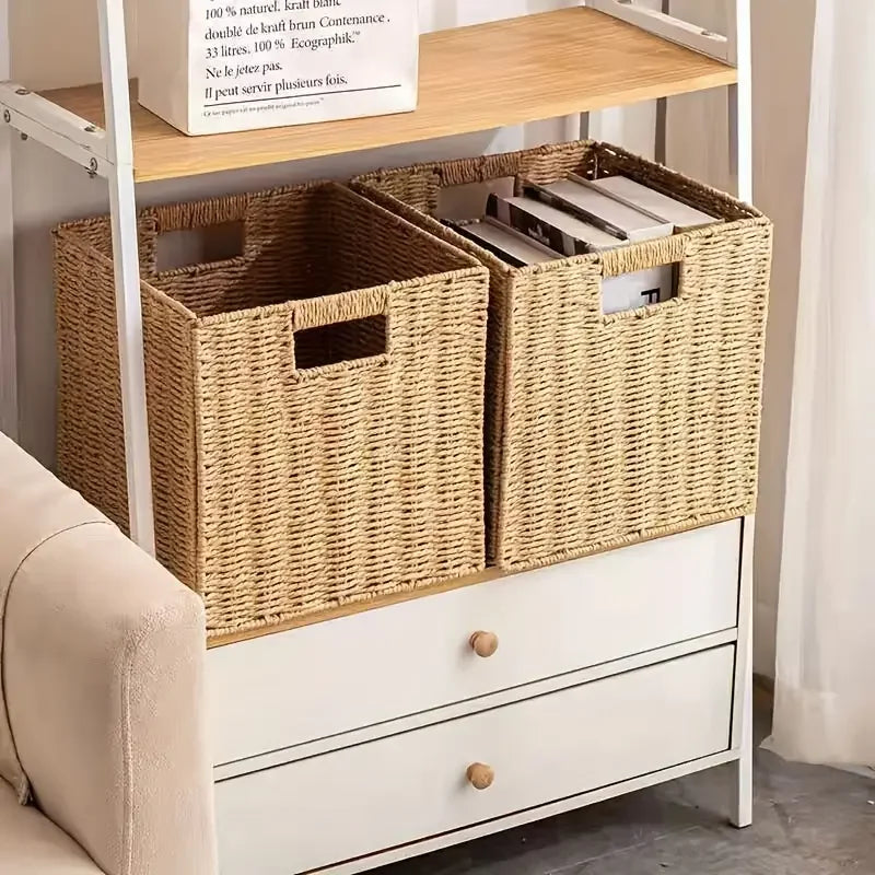 Panier à linge rangement en osier naturel tressé à la main