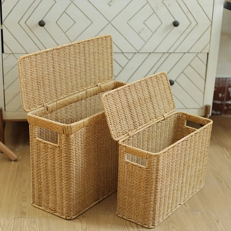 Panier à linge rangement tressé en plastique