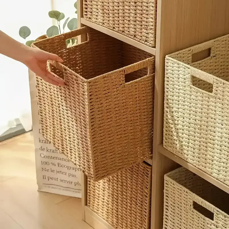 Panier à linge rangement en osier naturel tressé à la main