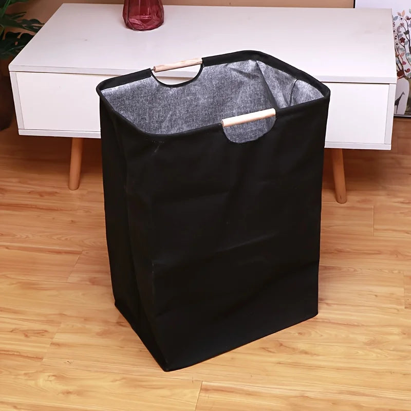 Panier à linge imperméable avec poignées en bambou